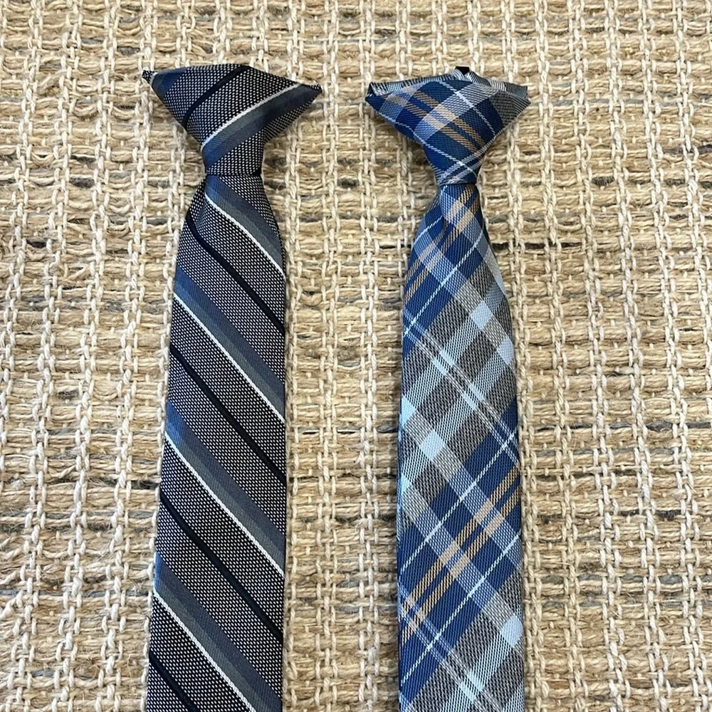 2 Kids size Clip on Ties Blue and Gray